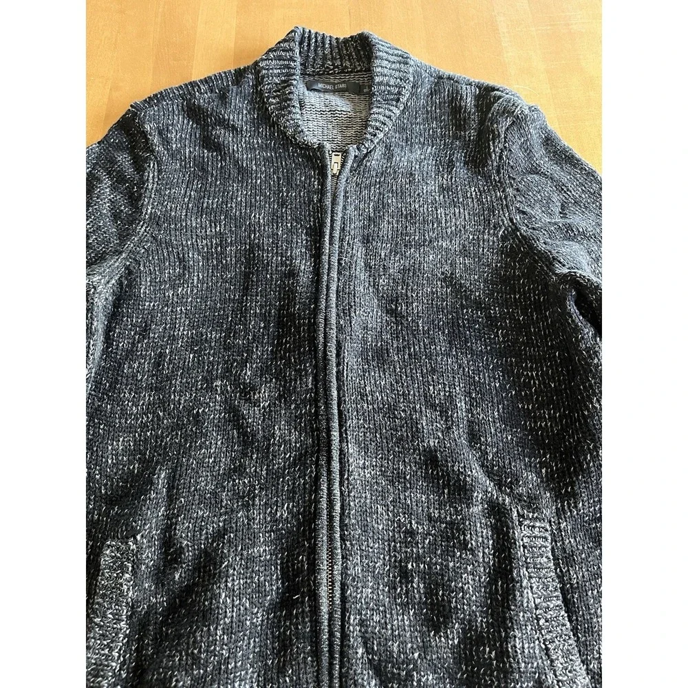 Michael Stars Men's Gray Knit Cotton Cardigan‎ Zip Mock Neck Sz L Large